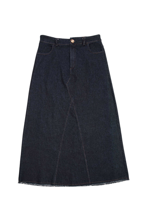 LONG DENIM SKIRT DARK BLUE